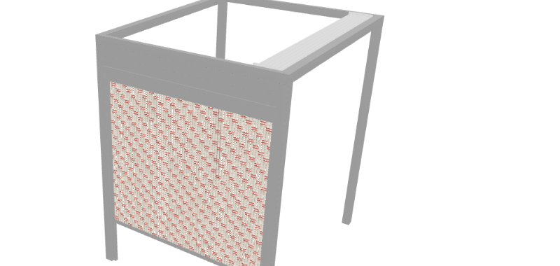 Pergola frame with a decorative fabric screen wall