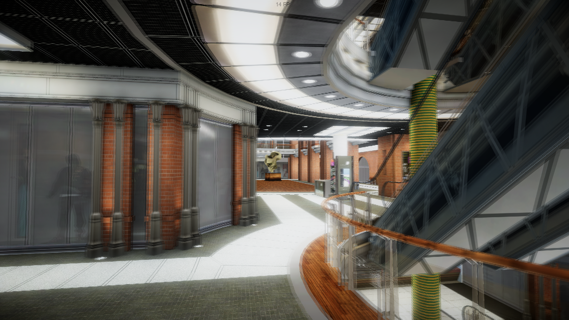 3D model of the atrium with escalators and gallery levels